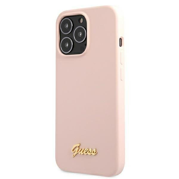 Apple iPhone 13 Pro 6.1'' Guess Silicone Script Gold Logo Magsafe Case Cover (GUHMP13LLSLMGLP), Pink (1)
