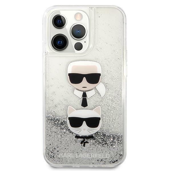 Apple iPhone 13 Pro 6.1" Karl Lagerfeld Liquid Glitter Karl&Choupette Head Case Cover (KLHCP13LKICGLS), Silver (1)