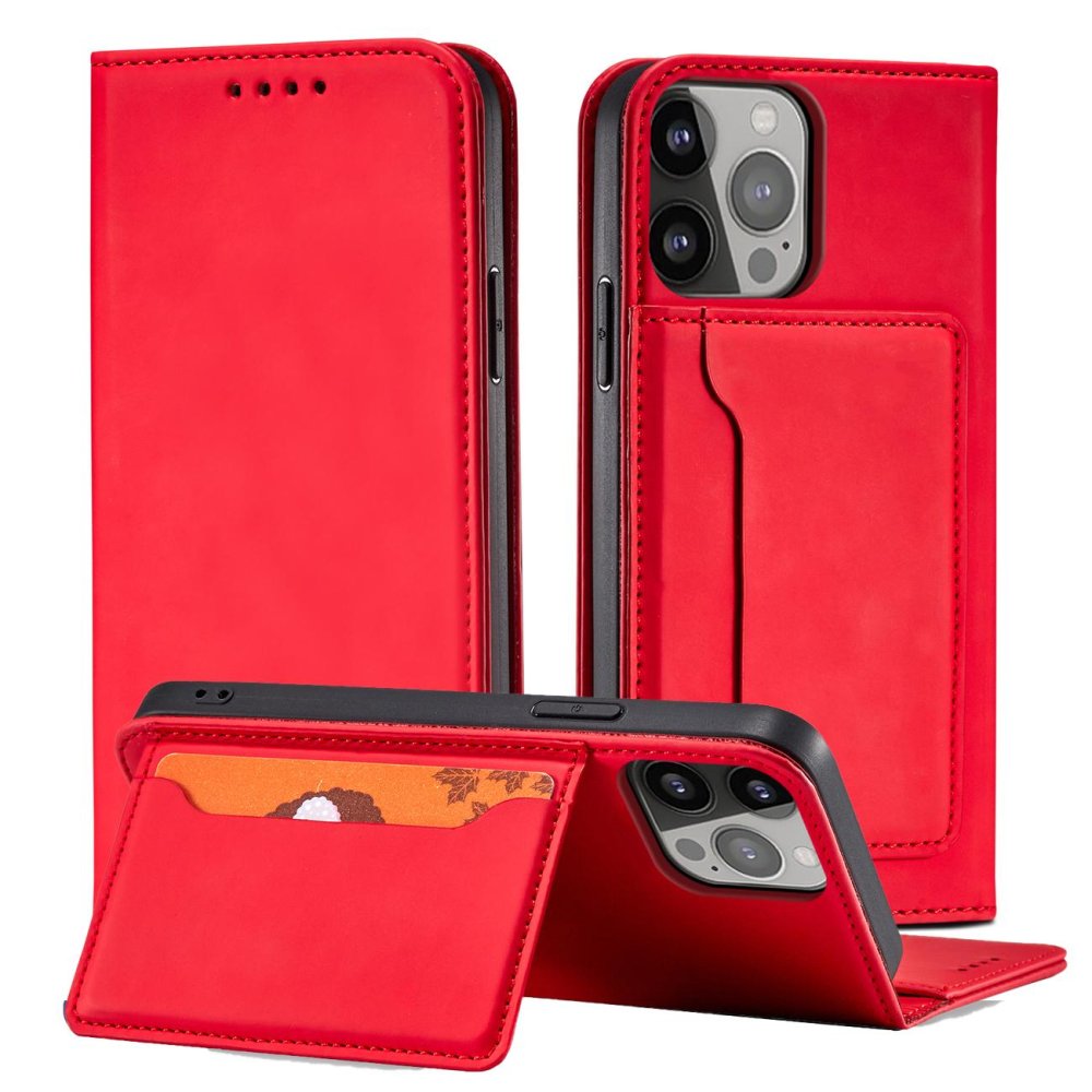 Apple iPhone 13 Pro Max 6.7'' Magnet Card Pouch Wallet Book Case Cover, Red (1)