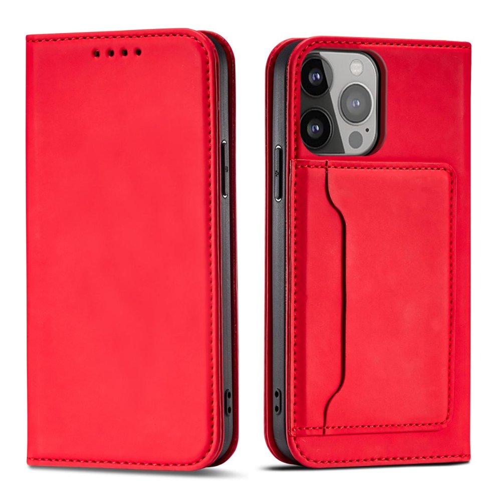 Apple iPhone 13 Pro Max 6.7'' Magnet Card Pouch Wallet Book Case Cover, Red (2)