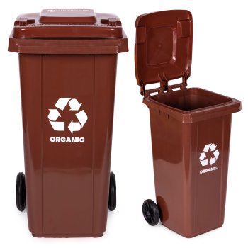 120L Wheelie Bin for Bio Waste with Rubber Wheels, Brown