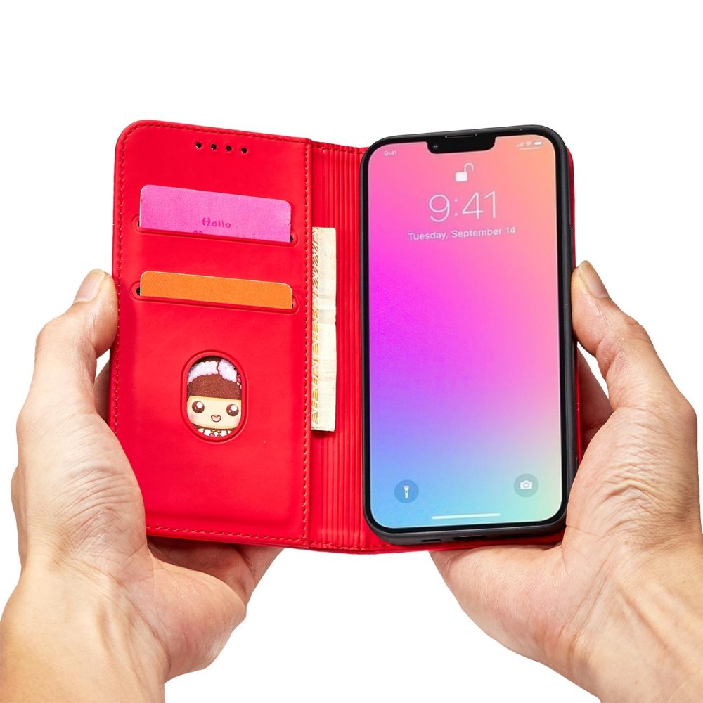 Apple iPhone 13 Pro Max 6.7'' Magnet Card Pouch Wallet Book Case Cover, Red (0)