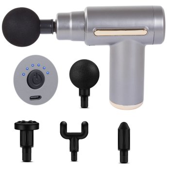 Relaxing Mini Muscle Massager Gun with 4 Nozzles Wireless Massage Device, Silver