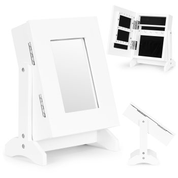 ModernHome Jewelry Organizer Box with Mirror, White
