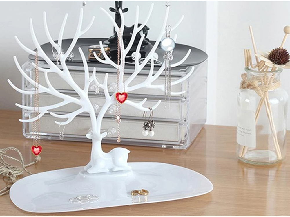 Deer Jewelry Stand Tree Organizer for Earrings and Necklaces, White (2)