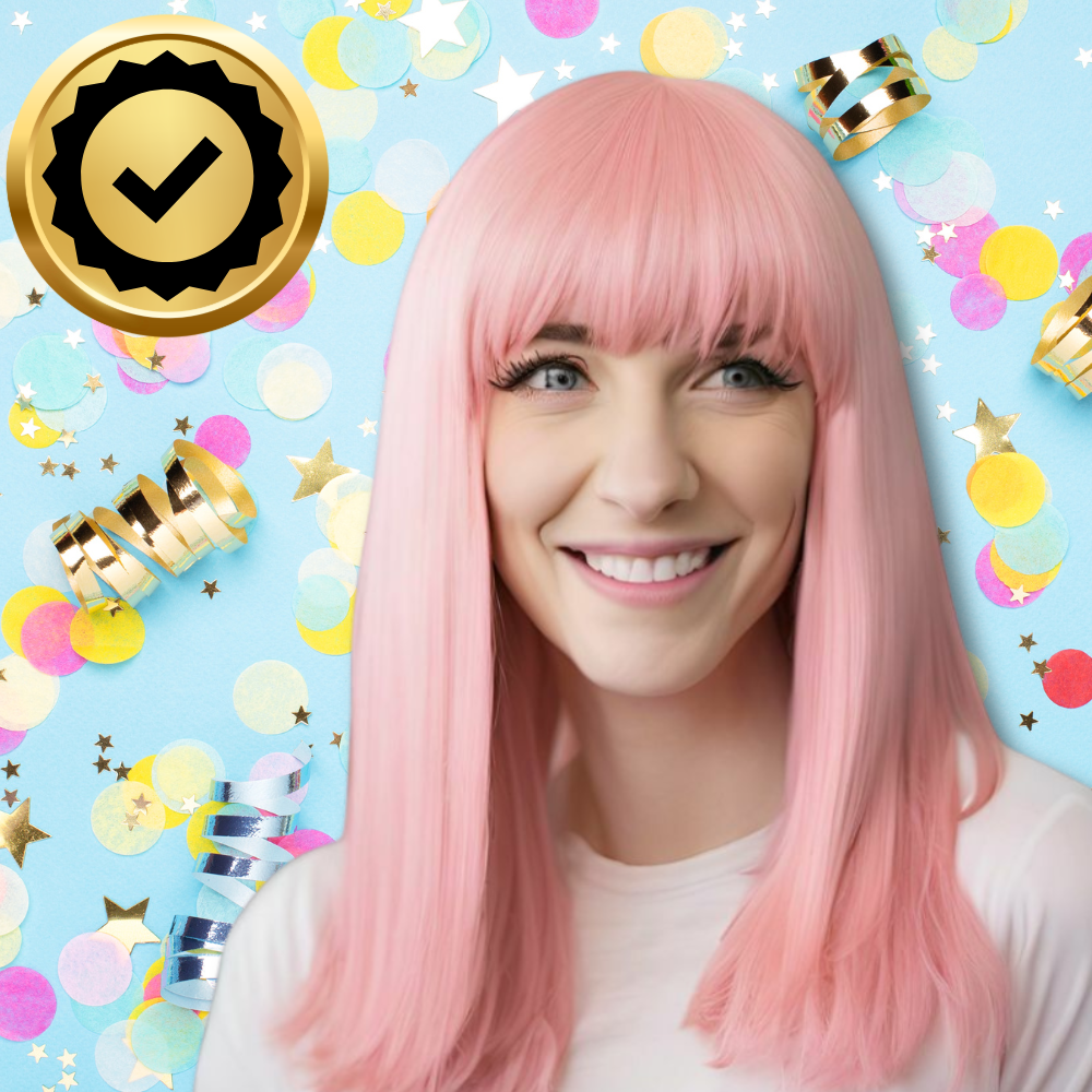 Long Straight Wig with Bangs for Party Cosplay Costume, Pink (2)