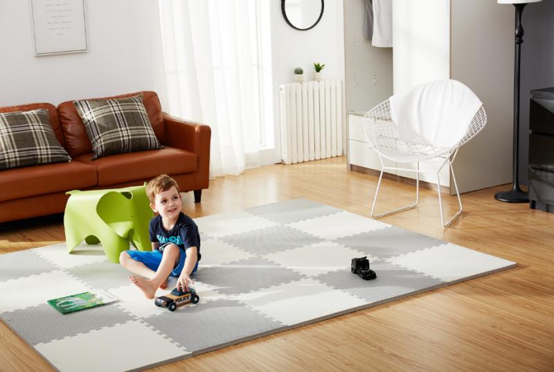 Large foam play mat puzzle Ricokids, 60x60 cm, 4 pcs, white and grey (2)