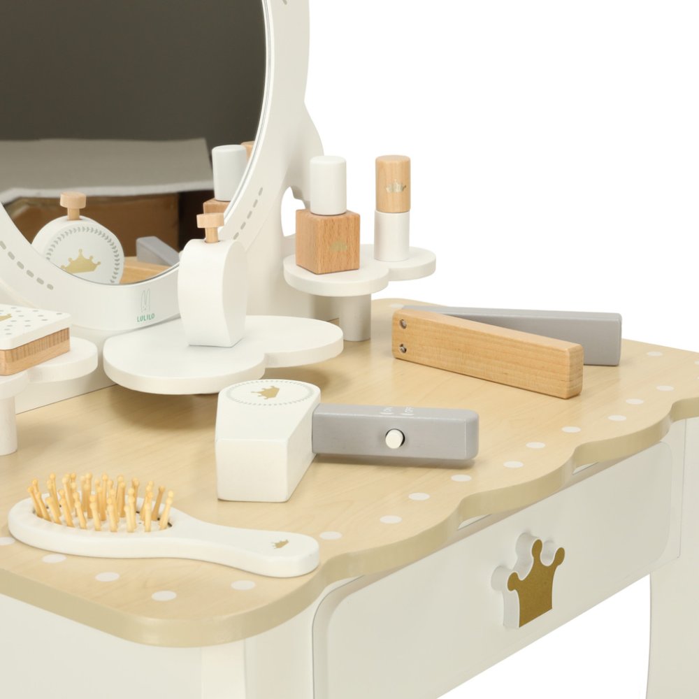 LULILO Bella Kids Wooden Play Makeup Cosmetic Dressing Vanity Table with Mirror and Stool (1)