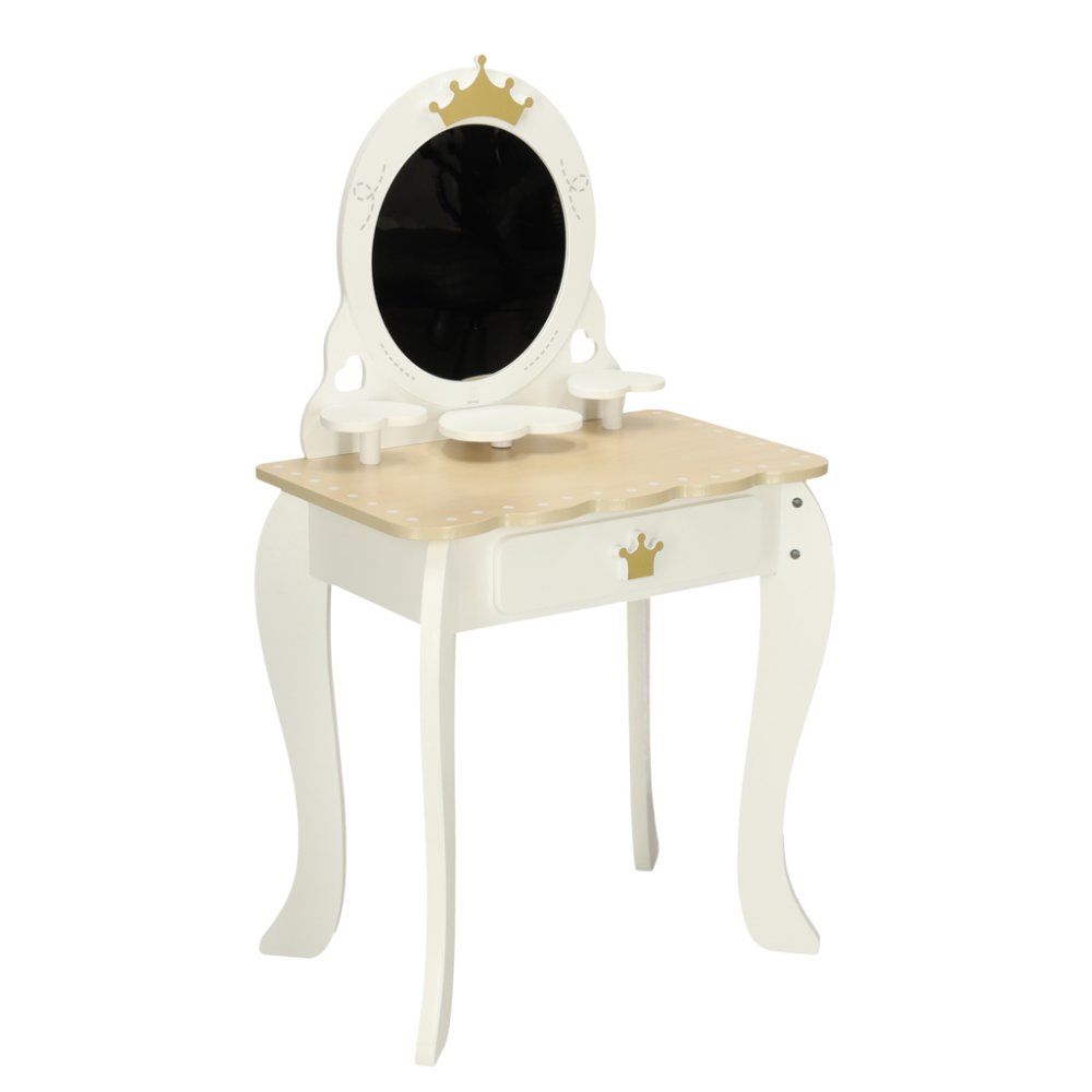 LULILO Bella Kids Wooden Play Makeup Cosmetic Dressing Vanity Table with Mirror and Stool (4)