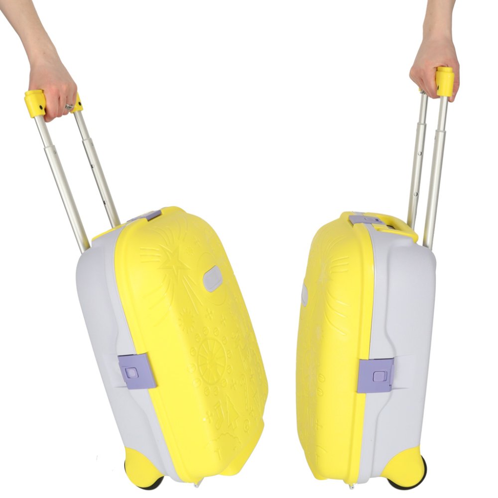 Kids Travel Luggage Carry Bag Ride On Suitcase Trolley, Yellow (4)