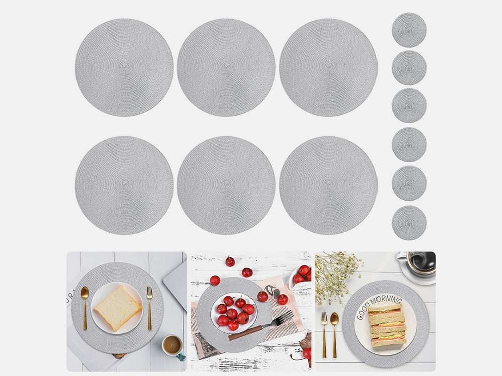 Round Woven Table Placemat, Gray, Ø 38 cm, 1 Pc (1)
