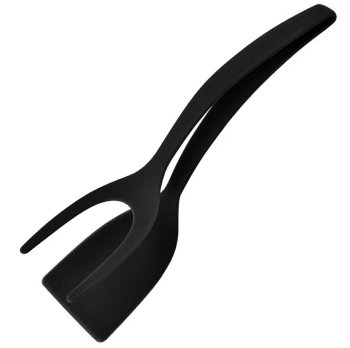 Silicone kitchen spatula with tongs function, black