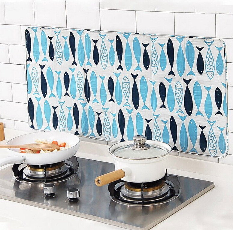 Aluminum Protective Screen Mat Against Splashes, Grease, Oil, for the Kitchen Stoves, 83x39cm, Blue (1)