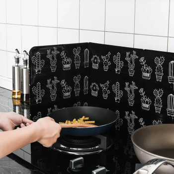 Aluminum Protective Screen Mat Against Splashes, Grease, Oil, for the Kitchen Stoves, 83x32cm, Black