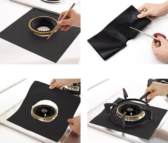 Reusable Gas Stove Protector Non-Stick Gas Stove Burner Cover Mat Pad Clean Liner for Kitchen, 4 pcs. (12)