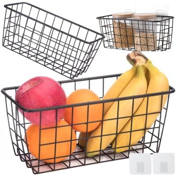 Hanging basket metal organizer hanging kitchen shelf black