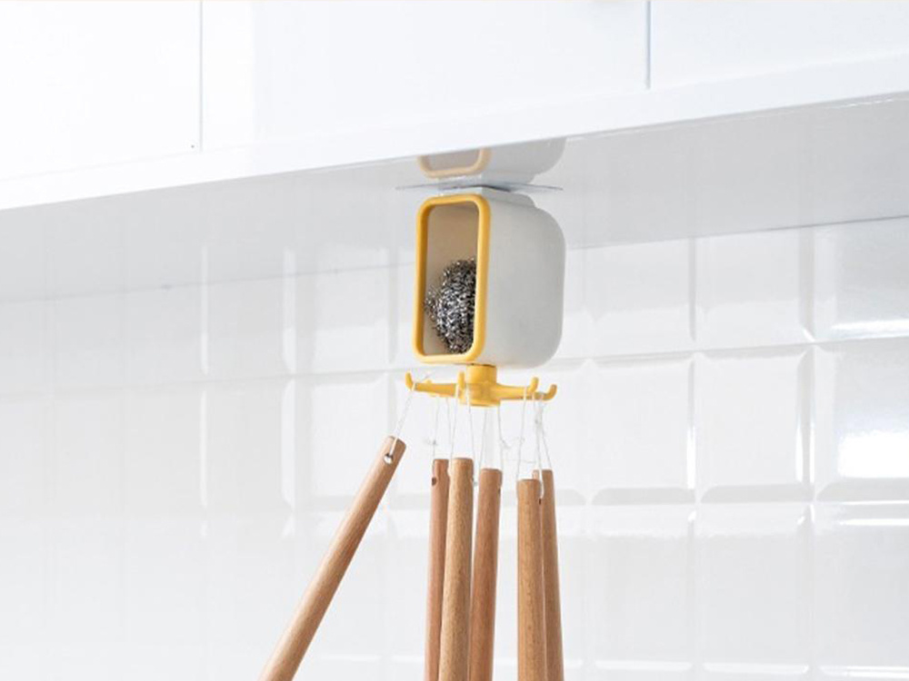 Rotating Kitchen Hanger with Container and Hooks (3)