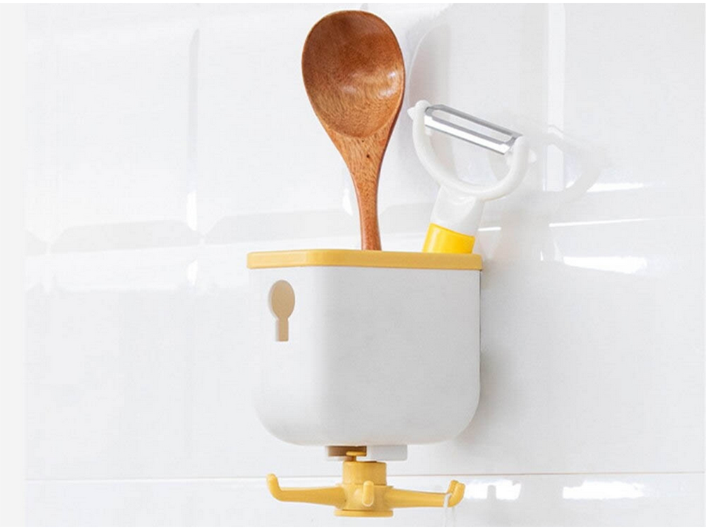 Rotating Kitchen Hanger with Container and Hooks (7)
