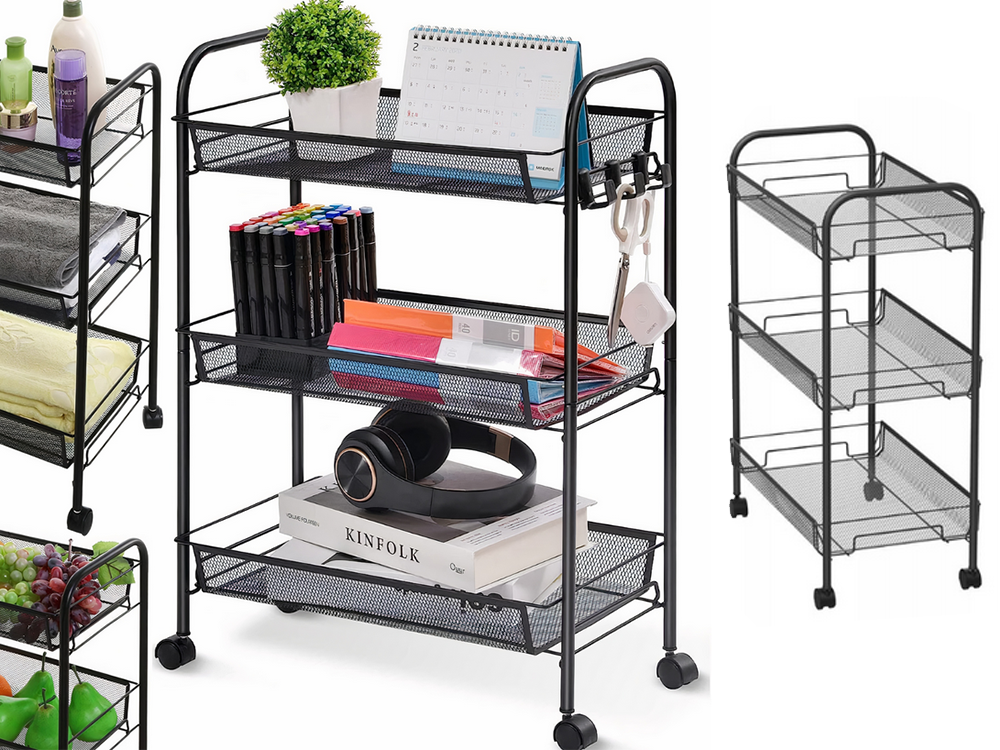 Bathroom shelf kitchen cabinet on wheels metal rack three levels 3 (0)