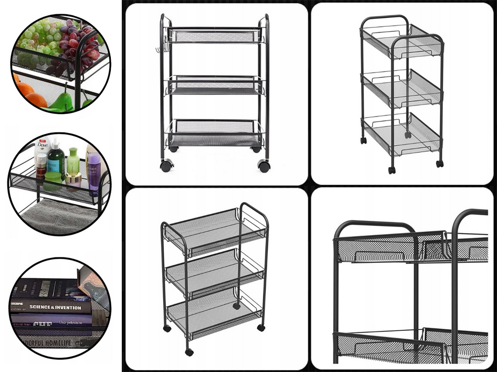 Bathroom shelf kitchen cabinet on wheels metal rack three levels 3 (1)