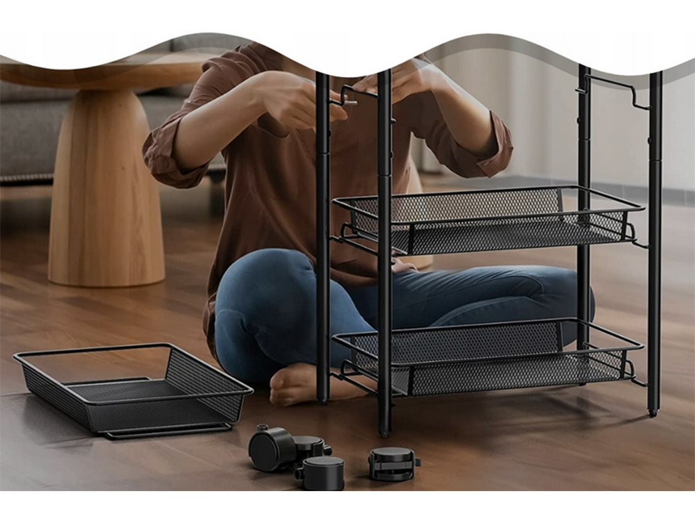 Bathroom shelf kitchen cabinet on wheels metal rack three levels 3 (2)