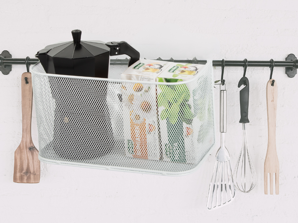 Basket metal basket organizer hanging railing kitchen shelf (2)