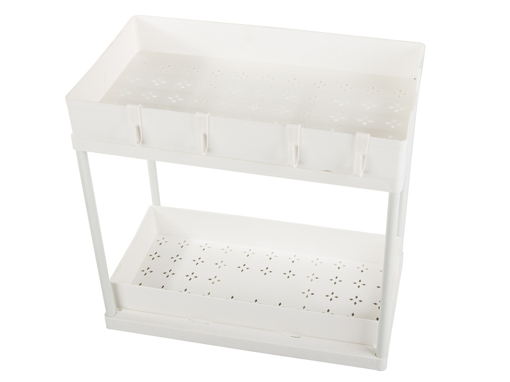 Pull-out spice rack kitchen organizer with 2 shelves, white (1)