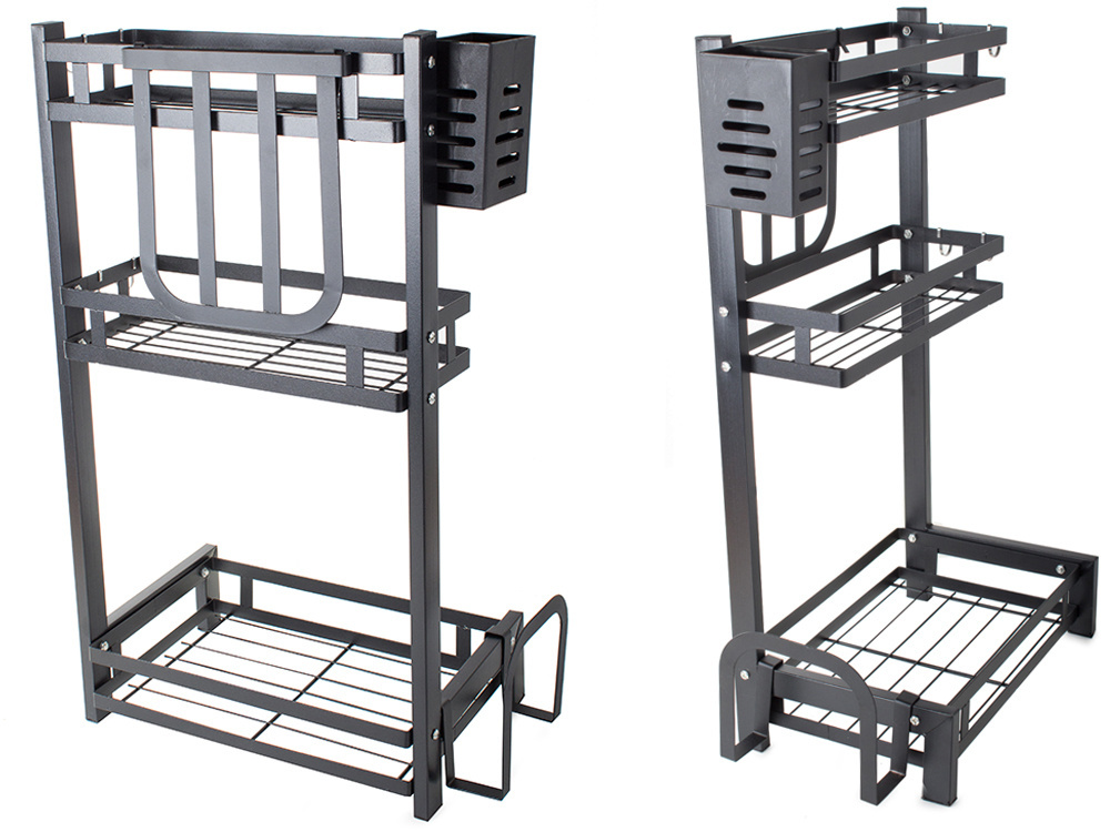 3-Tier Kitchen Counter Organizer, Standing Spice Rack, Loft Style, Black (1)