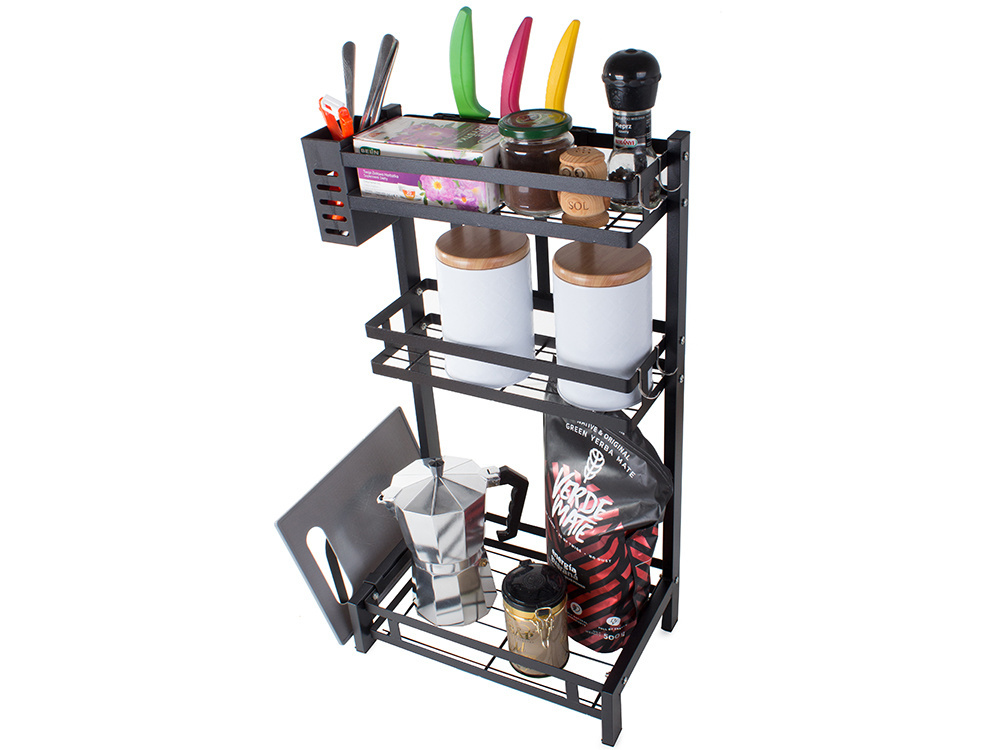 3-Tier Kitchen Counter Organizer, Standing Spice Rack, Loft Style, Black (2)