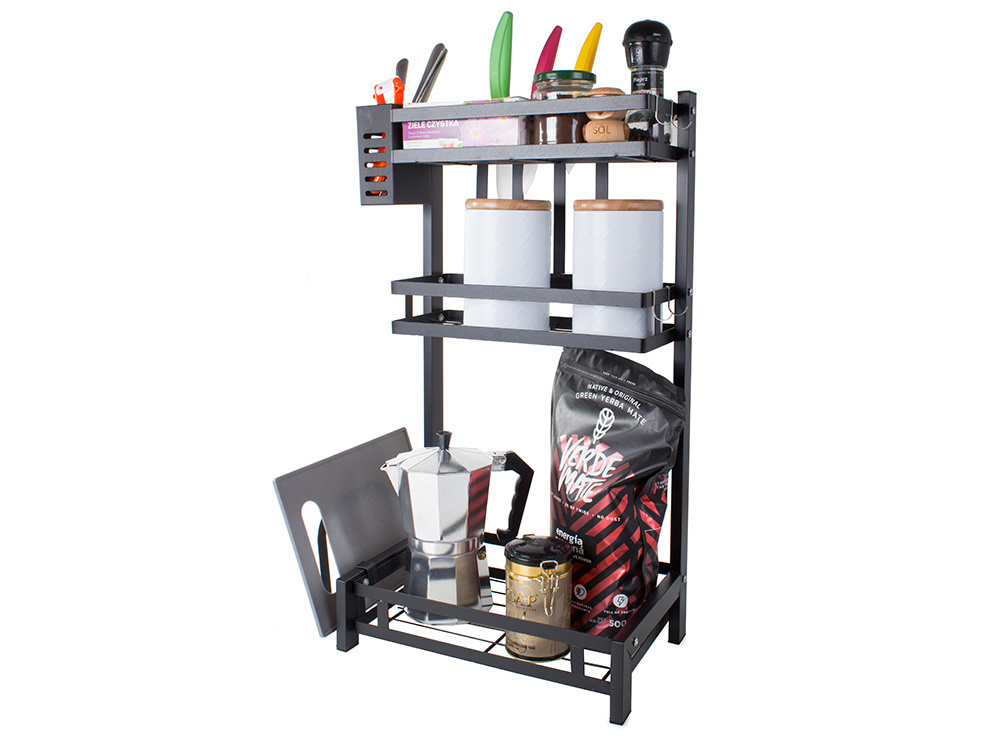 3-Tier Kitchen Counter Organizer, Standing Spice Rack, Loft Style, Black (3)