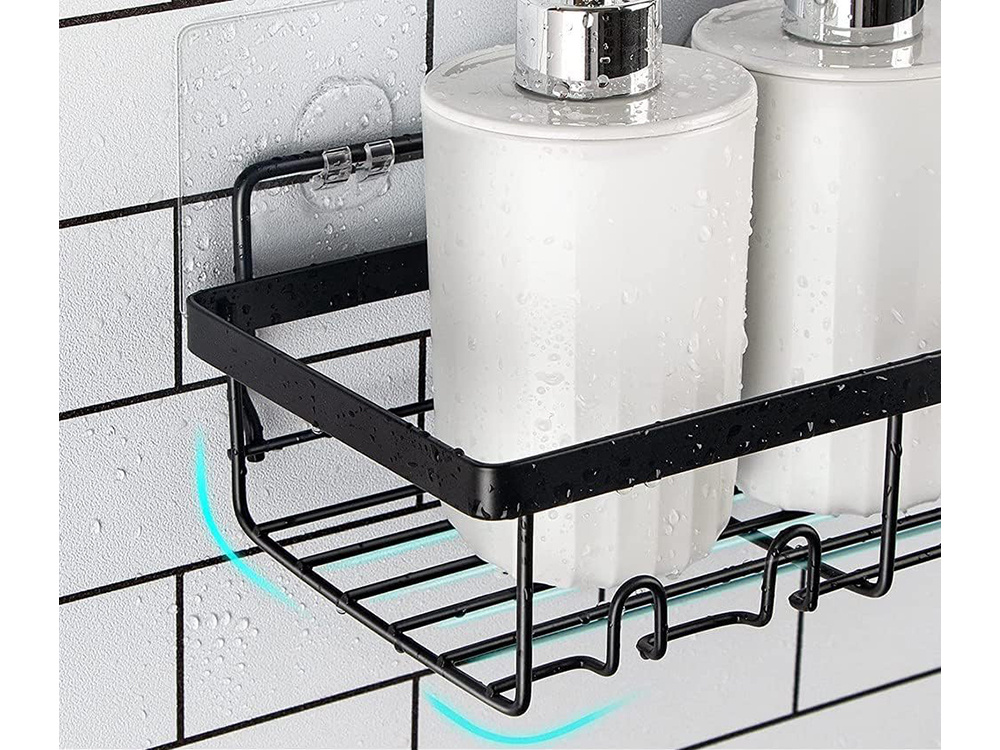 Self-adhesive Kitchen and Bathroom Shelf + 4 Hooks, Black (4)