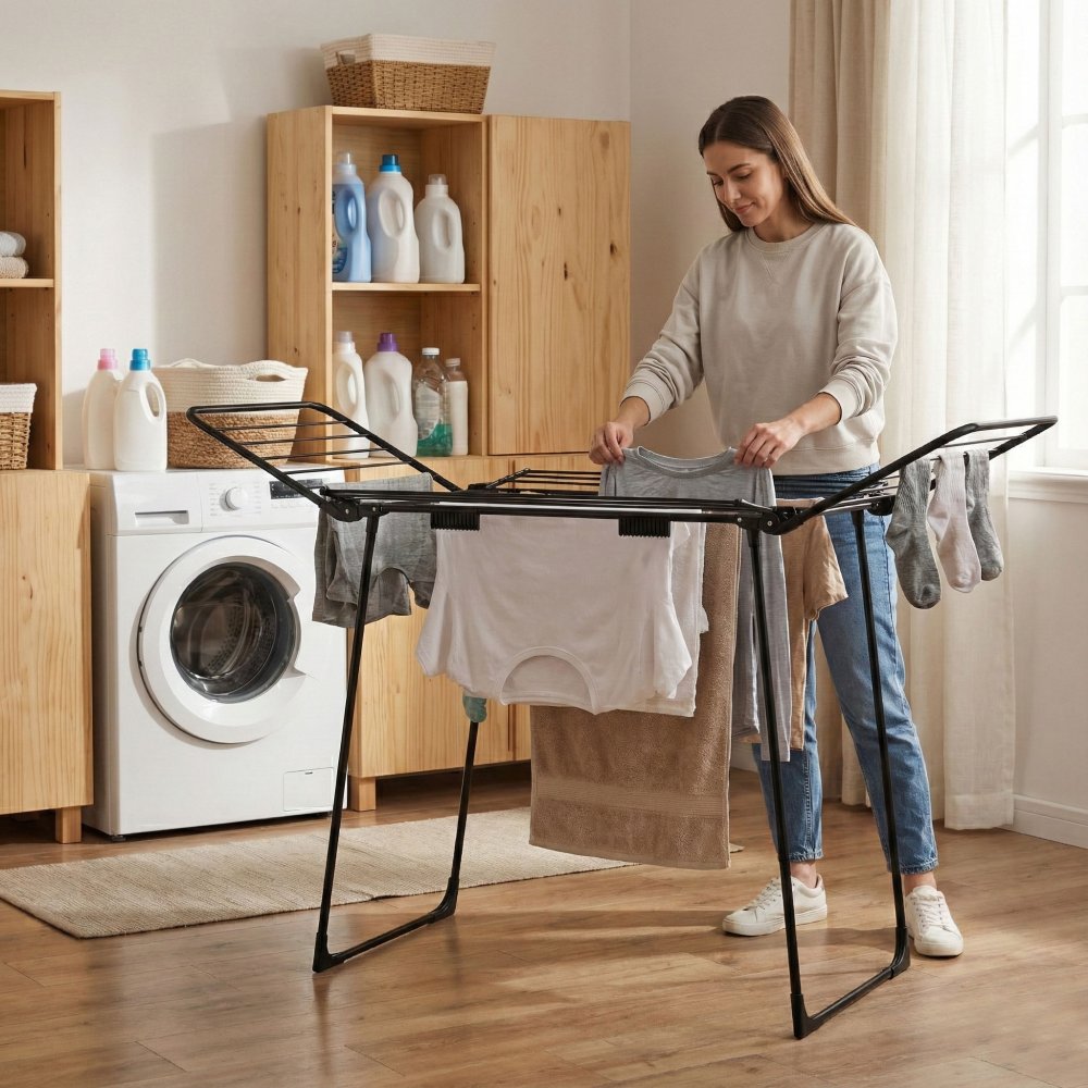 Foldable Clothes Drying Rack with 82 ft of Drying Space, Gullwing, Black (0)