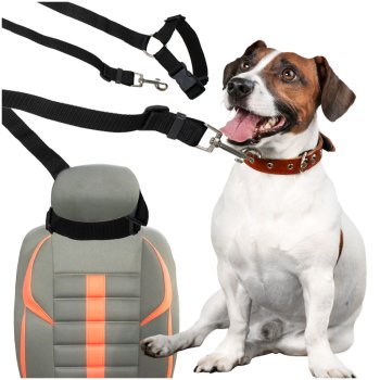 Adjustable Dog Car Seat Belt with Headrest Restraint, 45-80 cm, Black