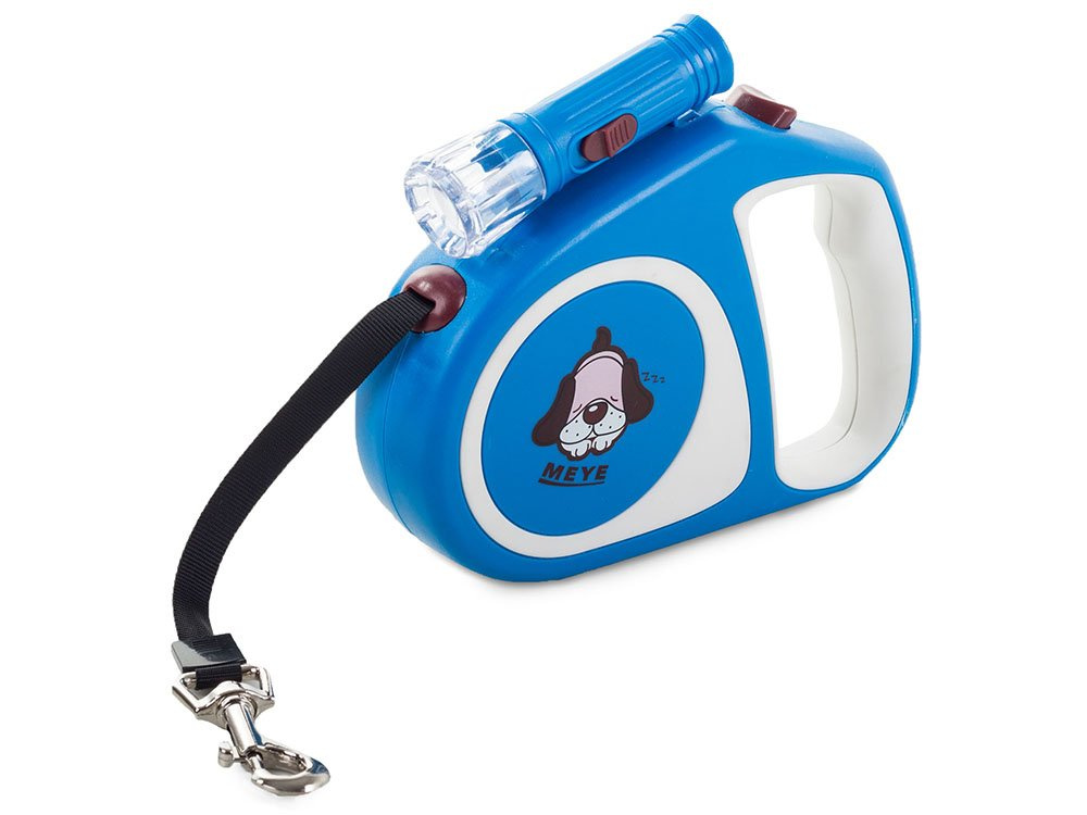 Automatic dog leash with lock and LED flashlight, 5m, 15kg, blue (0)