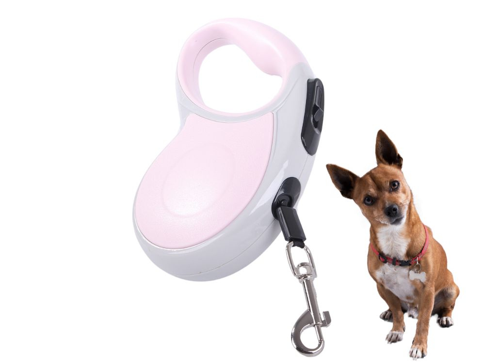 Automatic dog leash 5m, strong up to 15kg, with lock, pink (2)