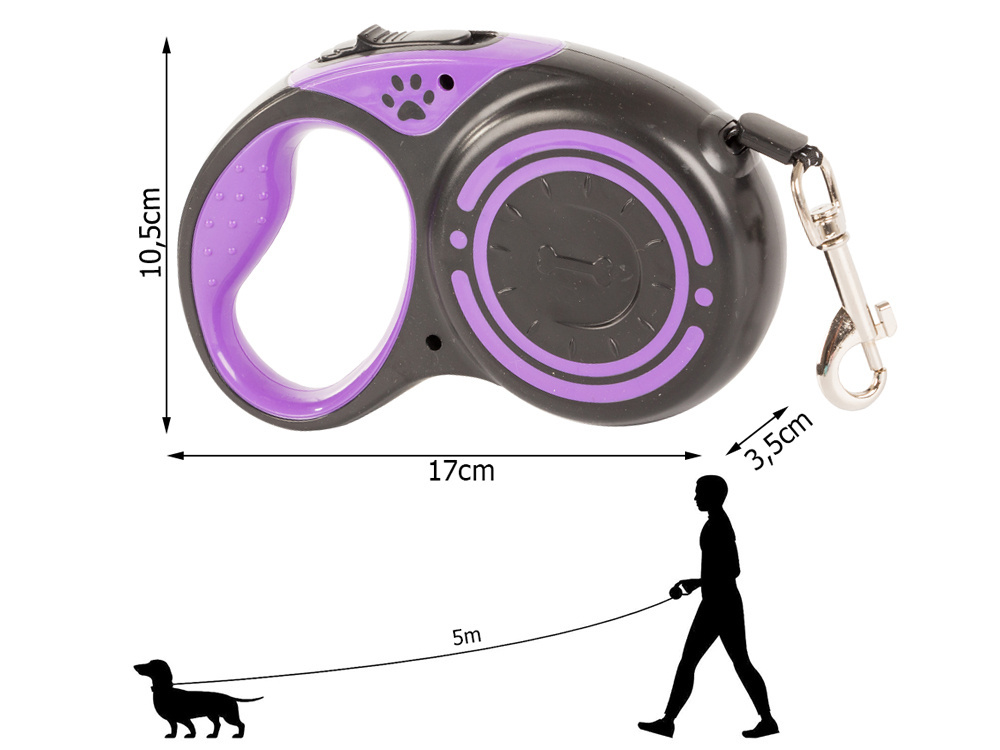 Retractable Dog Leash with Lock 5m Tape for Dogs up to 15kg, Purple (2)