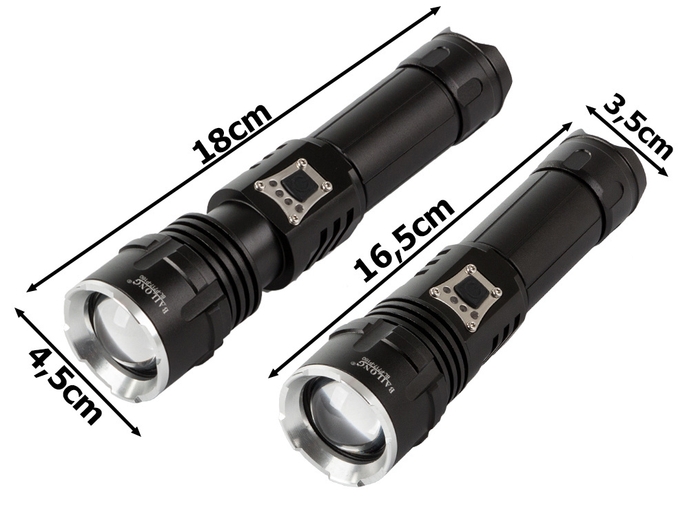 Tactical Military Flashlight Bailong LED CREE XHP160 with Zoom and Power Bank (2)