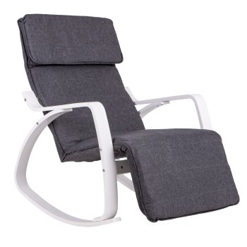 ModernHome Rocking Chair with Adjustable Footrest and Padded Headrest, White Frame