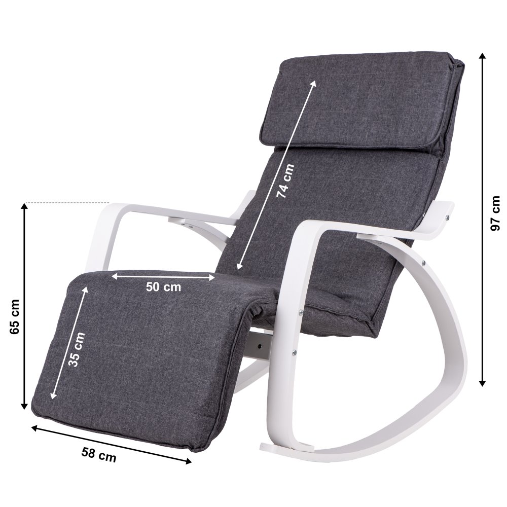 ModernHome Rocking Chair with Adjustable Footrest and Padded Headrest, White Frame (3)