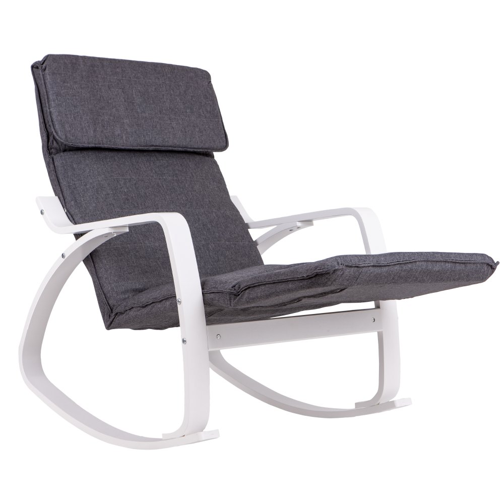 ModernHome Rocking Chair with Adjustable Footrest and Padded Headrest, White Frame (0)