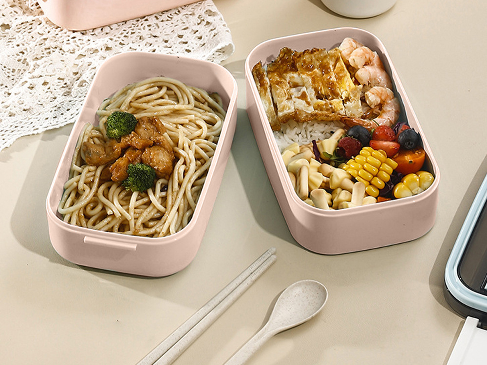 Bento Lunch Box with Compartments XXL, 2 Tier Stackable Meal Prep Container with Utensils, pink (2)