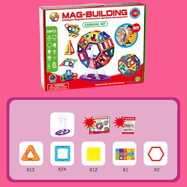 Mag-Building Carnival Set Kids Toy Magnetic Construction Blocks with Ferris Wheel, 59 Elements (7)