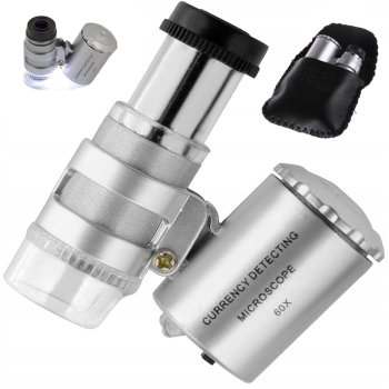 60x Pocket Microscope with 2 LED Lights for Jewellery and Coins