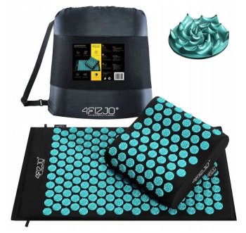 4Fizjo ERGO Acupressure Acupuncture Massage Mat Set with Pillow, 68x42 cm, Black/Blue
