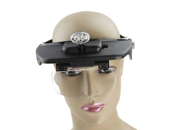 Headband Magnifier with 2 LED Lights and 4 Interchangeable Lenses, Black (0)