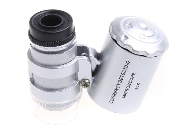 60x Pocket Microscope Jeweler's Loupe with LED and UV Light (0)