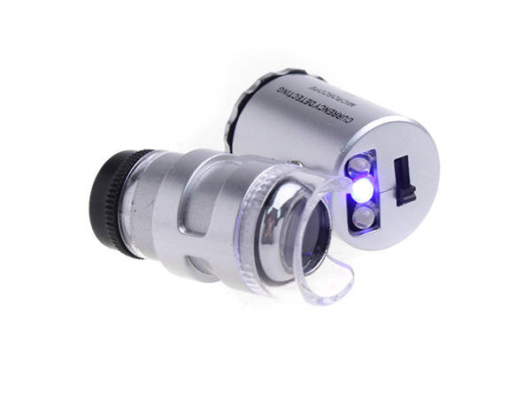 60x Pocket Microscope Jeweler's Loupe with LED and UV Light (1)