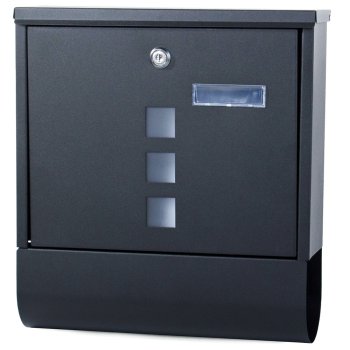 Wall-Mounted Mailbox with Newspaper Holder, Stainless Steel, Black