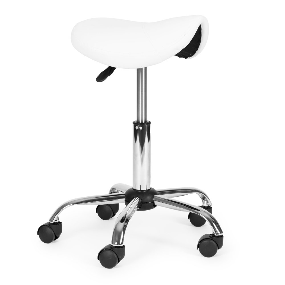 ModernHome Adjustable Swivel Saddle Stool with Wheels, White (3)