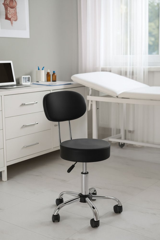 Adjustable Rolling Swivel Salon Stool with Backrest ModernHome, Black (1)